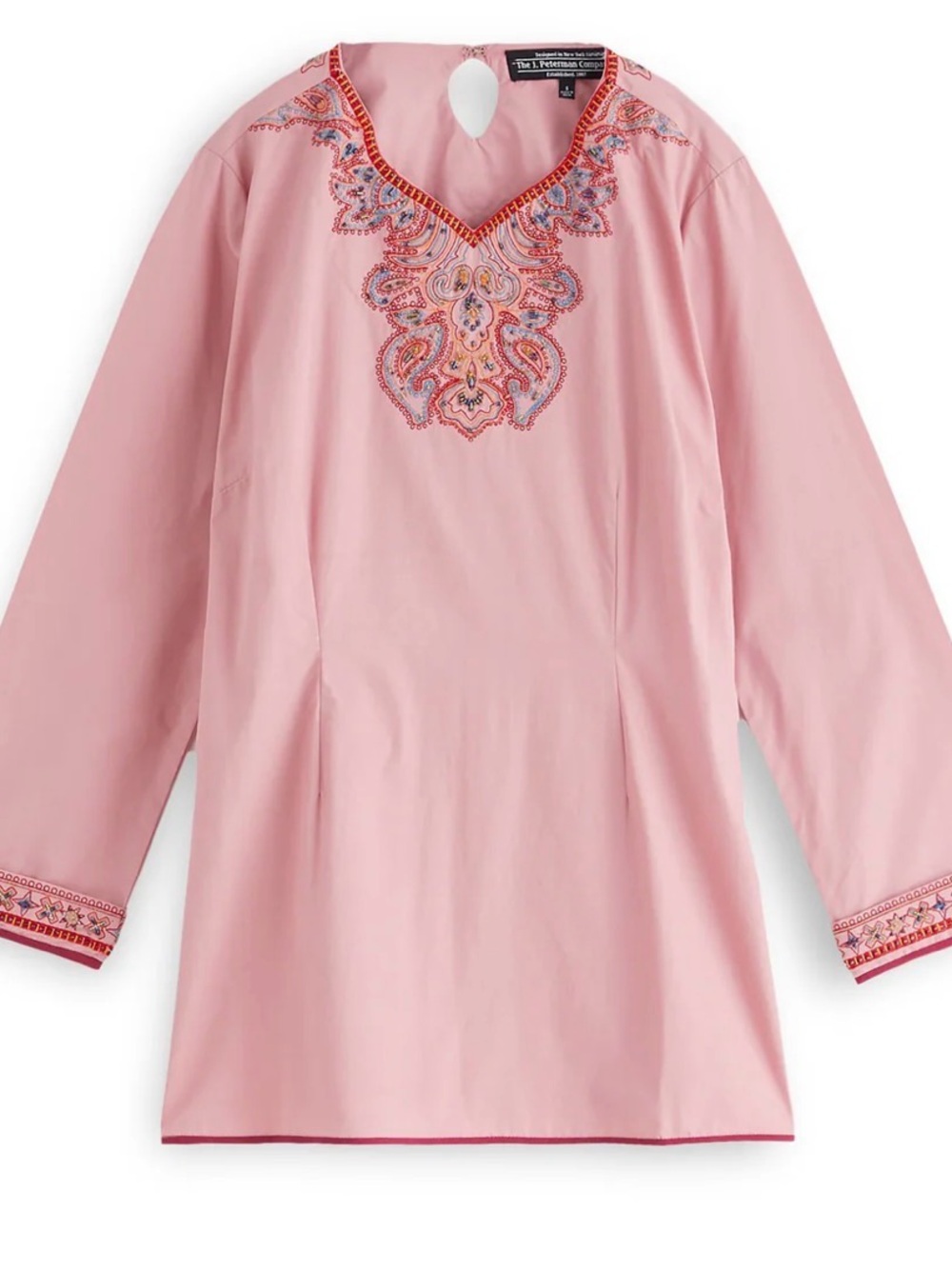 J. Peterman Pink Embroidered V-Neck Tunic